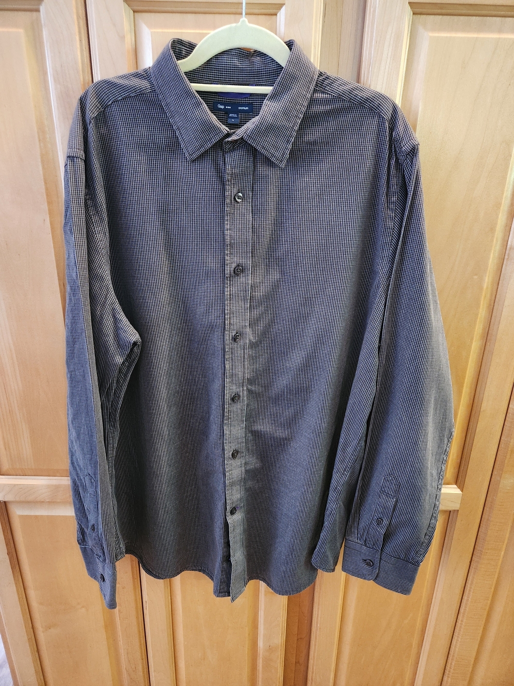 GAP Men's Long-Sleeve Dress Shirt Brown Micro-Check